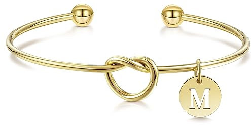 YeGieonr Armband Damen Gold, Edelstahl Liebesknoten Initialen Charm Manschettenarmreif, 18K Vergoldetes A-Z Buchstaben Armbänder, Hochzeit Geschenke für Brautjungfern