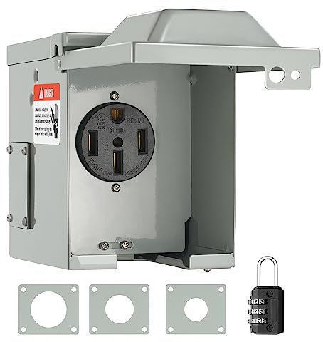 VEVOR Außensteckdose RV NEMA 14-50R 125/250 V Wasser- und staubdicht Wohnwagen Wohnmobil 155 x 130 x 165 mm Einspeisestecke mit einem Erdungskabel vorinstalliert 50 A Max. Strom