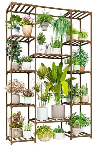 Bamworld Porta Piante da Esterno Grandi Scaffale per Piante da Interno Alto Supporto per Piante Legno Sostiene più Vasi Arredo Giardino Bonsai Vaso