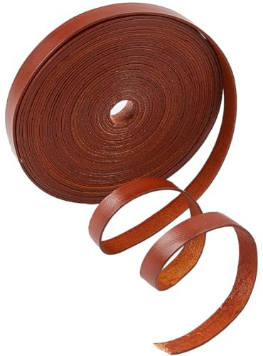 GORGECRAFT 5m*8mm*1mm Cavo di Cuoio Piatto Genuino Striscia di Cuoio Cinturino In Pelle di Vacchetta Stringa Intrecciata Corda di Filo per Braccialetti Collana Creazione, Marrone Noce di Cocco