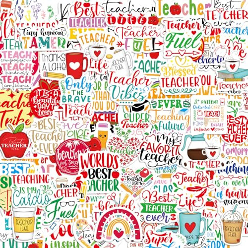 100 Pack Teacher Stickers Vinyl Waterproof Stickers for Laptop Notebook Water Bottles Stickers for Teachers Appreciation Gifts Bulk