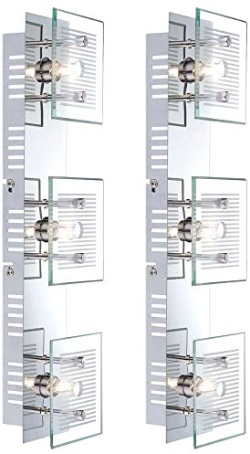 Globo Wandlampe Wandleuchte Wohnzimmerlampe Wohnzimmerleuchte Schlafzimmerlampe, 3 Flammig, Chrom Glasplatte weiß, G9 Fassungen, LxBxH 40x10x7,5cm, 2er Set