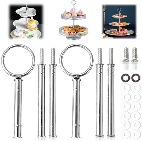 Ltsbaed Alzatina per Torta en Acciaio Inossidabile,2 Set Argento Supporto per Vassoi Torte,per Alzata per Torta 2-o3- Piani,Accessori Cake Stand Con Viti Rondelle per Compleanni Matrimoni Frutta Snack