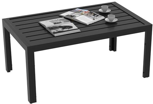 Outsunny Garden Coffee Table, Rectangular Patio Side Table with Steel Frame and Slat Tabletop for Outdoor, Balcony, 101.5 x 61cm, Black