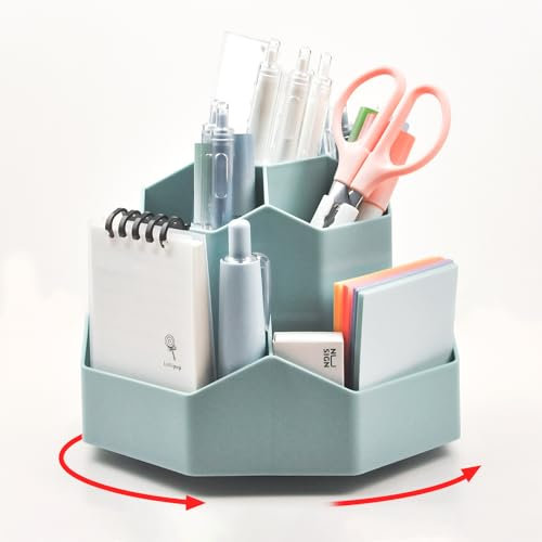 Haphome Stiftehalter Schreibtisch Organizer Drehbar Kinder - 360° Drehbarer Multifunktionaler Stifte Organizer mit 9 Fächern Stifte Organizer für Organizer Büro Schule Zuhause Schreibtisch (Blau)