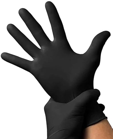 SUPERGUARD GB Lot de 100 gants jetables en nitrile noir sans poudre - Sans latex - Pour examen médical - Pour la cuisine, le tatouage, le barbier - Taille M