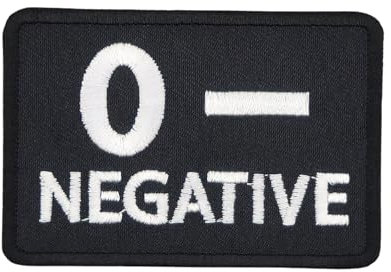 Blutgruppe 0 - Negative Aufnäher zum aufbügeln oder aufnähen Bügelbild Aufbügler für Kleidung gestickter Bügelpatch Applikation Null Biker Patch Größe 7,4 x 5,1 cm