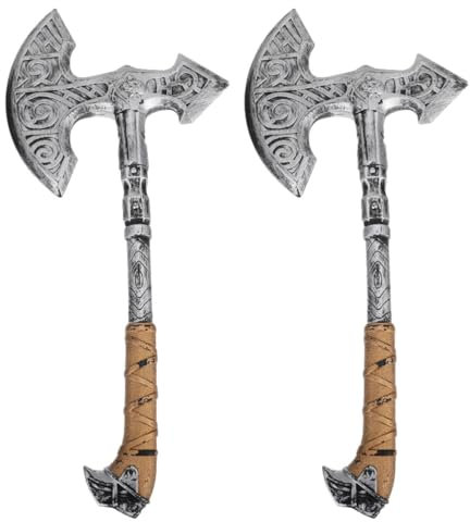 2 Stück -Requisite Realistische Wikinger- Künstliche Äxte Gefälschte Requisiten Äxte Kostüm-Requisite Halloween Bärtige Kampfäxte Mittelalterliche Äxte