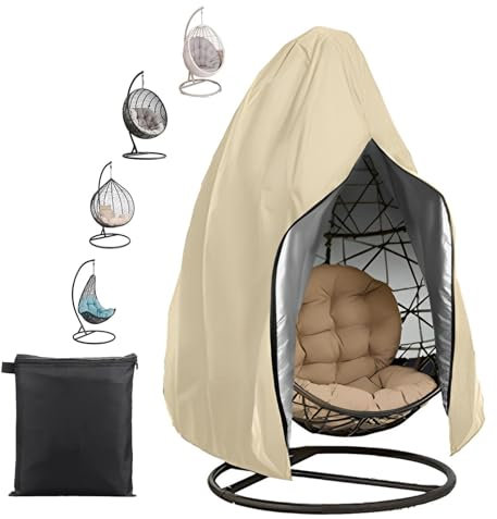 FANSU Housse de Chaise Suspendue Oeuf Suspendu Exterieur Jardin Bache de Protection 210D Oxford-Tissu Imperméable Anti-UV Housse de Protection Fauteuil Suspendu pour Patio (Beige,115x190cm)
