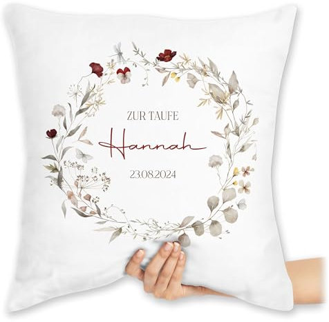 Kissen 40x40 Zierkissen - Taufgeschenkideen | Taufgeschenk | Taufe | Taufdatum | Tauf Name personalisiert - 40 x 40 cm - Weiß - taufkissen konfirmation Taufe kissenhülle taufgeschenke