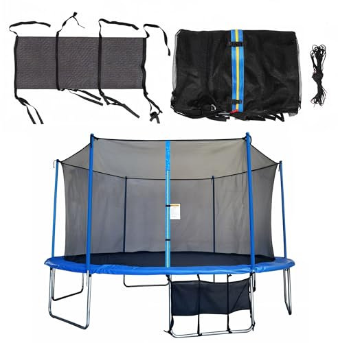 Trampolinnetz Ersatz für 6 gerade Stangen – 4,2 m runde Rahmen-Sicherheitsnetze – wetterbeständiges Trampolin-Netz Ersatz mit verstellbaren Gurten (nur Netz) (4,6 m Rahmen)