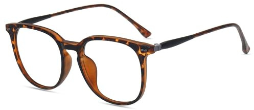 Firmoo Blaulichtfilter Brille ohne Sehstärke für Damen Herren Übergroß Brille mit Blaulichtfilter Blockieren Blaue Licht von PC Gaming, TV und Handy Runder Rahmen Computerbrille Tortoise-Matt