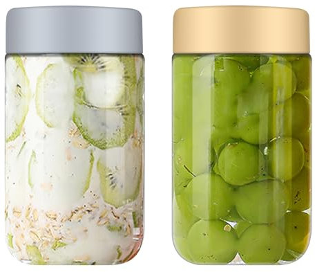 FHBHJNATC 2 Pièces Pot Confiture Verre, Mason Jar 500ml, Oat Jars, Convient pour Conserver des Salades, des Yaourts, des Puddings, des Confitures, Etc, Réutilisable, Préparer Avant les Repas