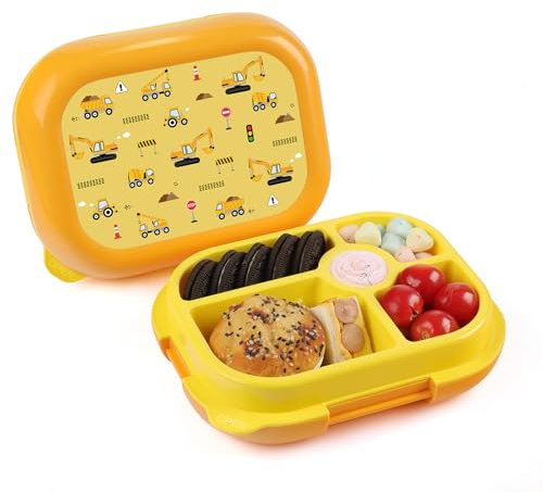 wooshwa Brotdose Kinder Snackbox mit Fächern, Bento Box Auslaufsicher Lunchbox Brotbox Kinder für Mädchen & Jungen, Perfekt für Schule & Kindergarten - 745ml BPA Frei (Gelber Bagger)