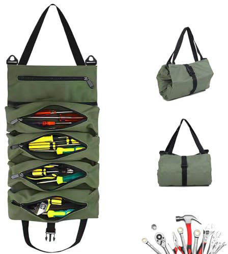 Bolsa Herramientas Enrollable, Bolsa Organizador de Herramientas con 5 Bolsillos, Bolsa de Herramientas Multiusos, Rollo de Herramientas, para Electricistas, Carpinteros, Fontaneros, Automóviles