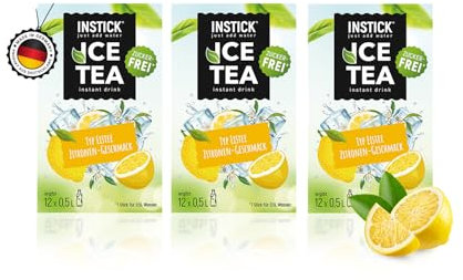 INSTICK Zuckerfreies Instant-Getränk (Eistee Zitrone) - Angebot 3 Packungen mit je 12 Sticks für 0,5-1 L- Veganes Getränkepulver Kalorienarm & Vitamin C - Instant-Pulver