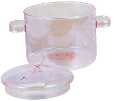 Mikinona 2 Piezas olla de sopa Olla para cocinas de inducción olla de estofado olla de calentamiento rápido olla transparente con tapa frasco bol olla de cocina olla de asas Vidrio rosa