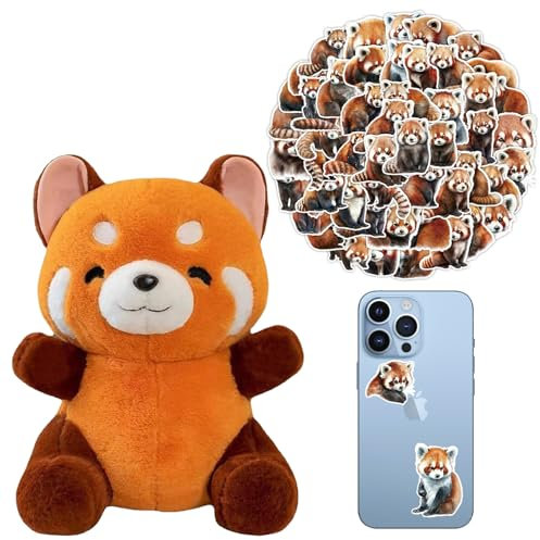 WUSANNA Roter Panda Kuscheltier, 25cm Red Panda Plüsch Für Mädchen, Jungen - Weihnachts- Und Geburtstagsgeschenk Mit 5 Aufklebern
