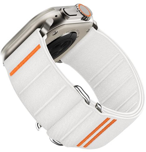 Suitisbest Straps Compatible with Apple Watch Ultra Strap 49mm 46mm 45mm 44mm 42mm, Stretchy Nylon Sport Loop Strap with S-Hook for Apple Watch Ultra 2/ Ultra SE Series 10 9 8 7 6 5 4 3, White