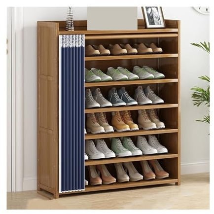 HUNTFF Organizador de Zapatos Zapatero para Entrada, Organizador de Zapatos de bambú con Cubierta de Tela, Zapatero Independiente, Estante de Almacenamiento para Pasillo, Armario y Puerta