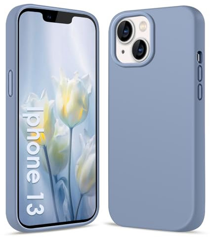 AGGPLTO Flüssig Silikon Hülle für iPhone 13 / iPhone 14 (6,1 Zoll) - Ultra Dünn Ganzkörper Schutzhülle, 4-lagige Stoßfeste Struktur, Weiches Kratzfestes Mikrofaserfutter Handyhülle, Graublau
