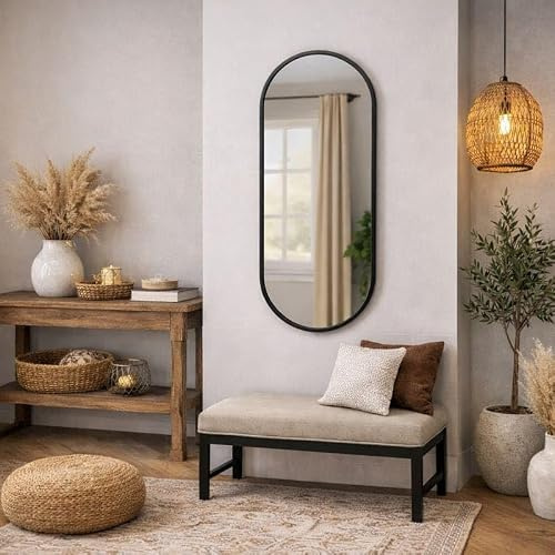 Jobu | Black – 120x40cm Double Arched Full Length Wall Mirror – Slim Vertical or Horizontal Mirror for Narrow Spaces | Emi