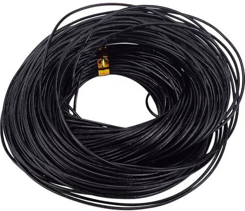 GORGECRAFT Cordón de Cuero Genuino Negro de 25m*1mm Cuerdas de Cuero de Vaca Cuerda de Cuero Redonda Pulsera Tobillera Collar Cordones Llavero Fabricación de Joyas Manualidades de Bricolaje Hilos