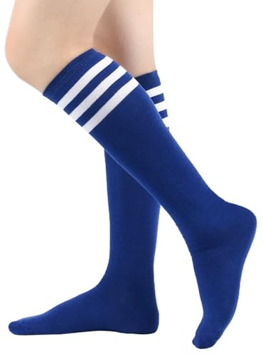BrightGlow Medias hasta la rodilla para mujer, calcetines altos retro con rayas, muslo largo, calcetines altos, medias a rayas, calcetines deportivos, talla única
