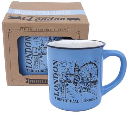 Historical London Mug – Elegant Blue Ceramic Tea Coffee Cup with British Skyline Design | UK England London Souvenir for Office, Kitchen, or Home