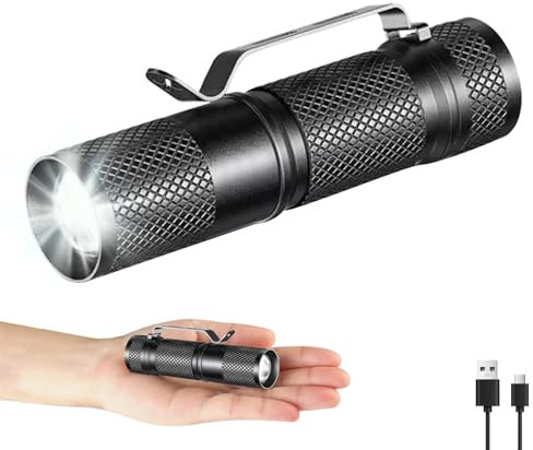 POCKETMAN Mini Extrem Hell Led Taschenlampe USB C Aufladbar, Zoombare,3 Modi Handlampe mit Clip,Wasserdicht für Outdoor- und Indooraktivitäten,Camping,Wandern,Notfälle