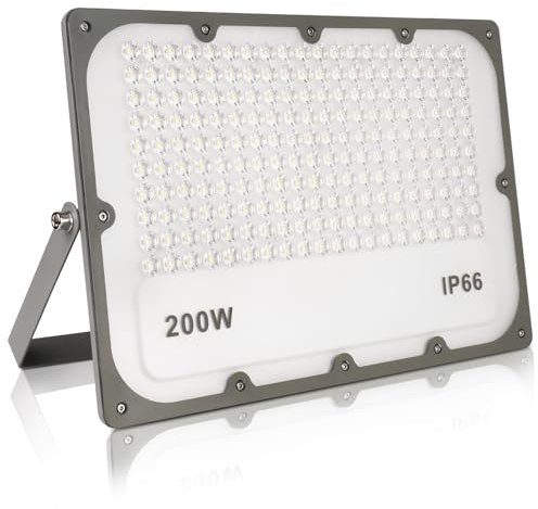 JBdusn LED Strahler Außen 200W, 20000LM Superhell Dünn Fluter Außen, 6500K Kaltweiß Scheinwerfer Fluter, IP65 Wasserdicht Outdoor Sicherheitsleuchte für Garten, Hinterhof, Sportplatz