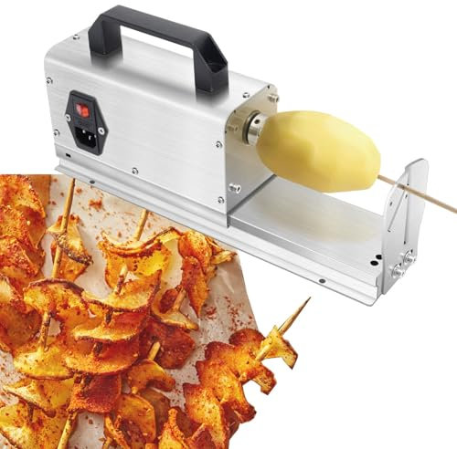 Elektrischer Kartoffelschneider, Tornado-Spiralschneider, Automatische GemüSeschneidemaschine Aus Edelstahl, Curly Fries, Twisted Hot Dog, Mit 3 Klingentypen Und Griff,220V