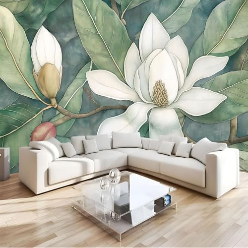 Fototapete 3D Effekt Wand Dekoration, Indien Magnolienbaum Seidentuch Tapete, 396X280Cm (B×H) Wohnzimmer Schlafzimmer Naturblume Tapete Wandtapete Uv-Beständig Montagefertig