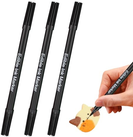 3 pcs Black Edible Markers, Double Tips Black Food Coloring Pens with Fine & Thick Tip, Fondant Decorating Pen Safe Food Drawing Tool for Creative Family Bonding, Professional Cake Design