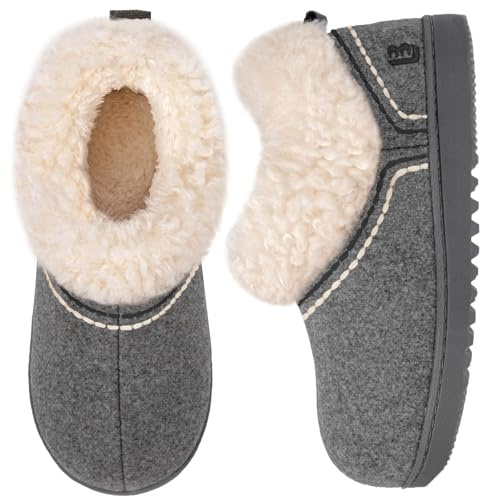 LongBay Women's Cosy Bootie Slippers Memory Foam Ladies Warm House Shoes Non-Slip Indoor Outdoor Grey,9-10