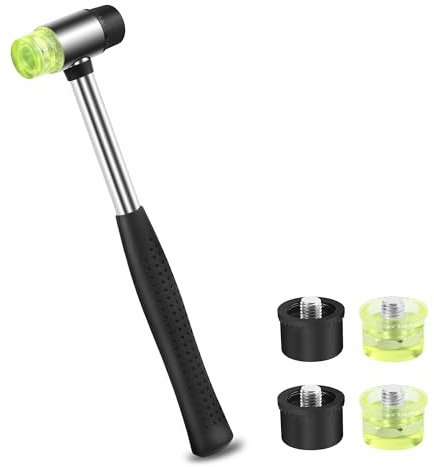Gummihammer,25mm Doppelkopfhammer mit 4 Ersatz-hammerköpfen | mit Rutschfestem Gummigriff Nylonhammer für Holz Leder Schmuck Kunsthandwerk