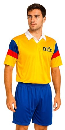 Ataviko Maglia e Short Calcio Mambo, Julian Ross Captain Oliver. Cartoni Animati Anni 80-90. Tessuto Sportivo Leggero e Traspirante (IT, Testo, XXS, Regular, Regular, Giallo)