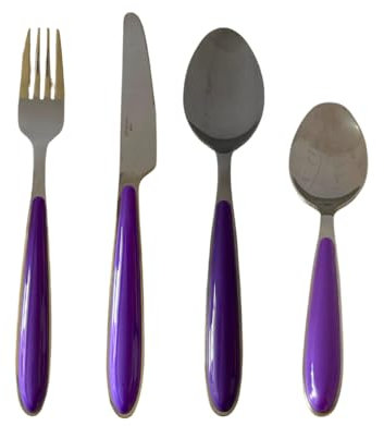 Omniacasa Set de couverts 24 pièces violet brillant en acier inoxydable | Service de table moderne pour 6 personnes | Résistant au lave-vaisselle, à la rouille et aux rayures