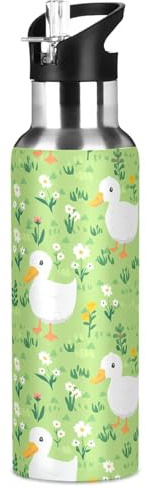 Sevdomey Gourde isotherme en acier inoxydable avec couvercle à paille pour sport, cyclisme, randonnée, gym, école, maison - Motif canards mignons - 946 ml