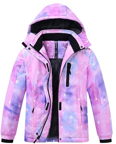 MoFiz Winterjacke Mädchen Skijacke Kinder Softshelljacke Outdoor mit Kapuze | Skijacke kinder,Girls snow Jacket,Fleecefütterung,Winddichte,Wander,Outdoor Jacke