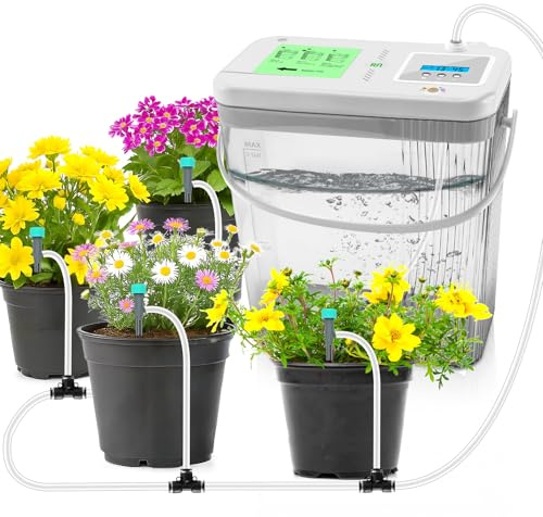 RUNWUSHENG Sistema di irrigazione a goccia per interni con serbatoio d'acqua da 2 galloni, luce notturna touch e timer programmabile kit di auto-irrigazione per 10 piante in vaso