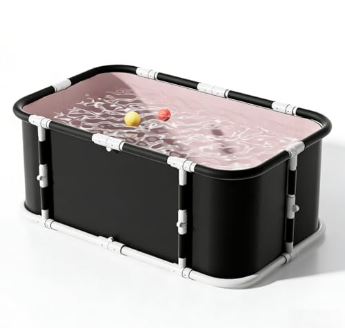 YYW Foldable Ice Bath Tub Large Portable Soaking Tub for Home Outdoors Gyms | Blcak, Foldable Soaking Bath Tub for Shower, Large Capacity, Portable for Home and Outdoor Use, Includes 3-Piece Set