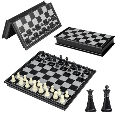 Schachspiel Kinder, 13 × 13cm Reiseschach Magnetisch, Reiseschach Klein, Schachbrett Einklappbar, Schach Magnetisch für Kinder und Erwachsene zum Pendeln, Reisen, Camping (A)