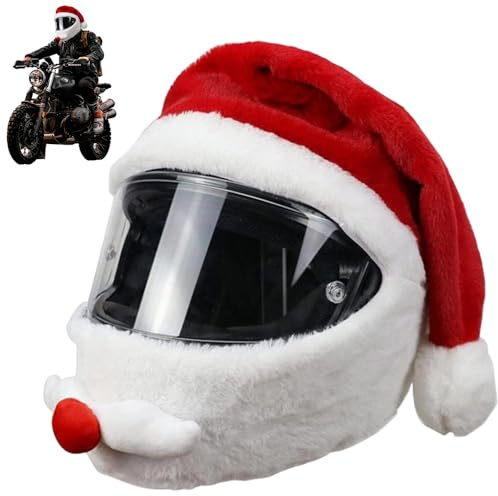 FENYW Weihnachtsmann Motorradhelm Überzug, Weihnachtsmann Weihnachten Motorradhelm, Moto Weihnachtsmütze Helm Integralhelm Cover, Gegen Staub, Kratzer für Weihnachten