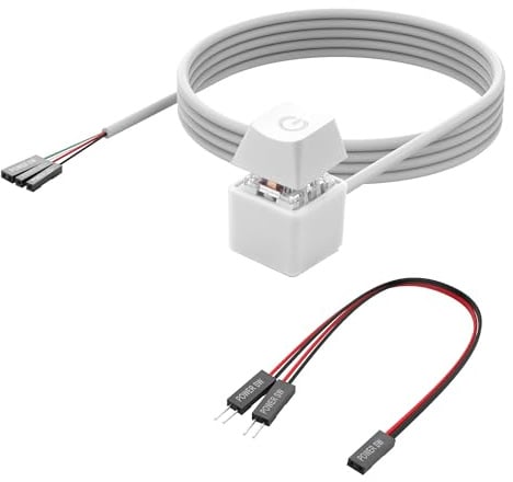 YAODHAOD 2 Meter PC Power Button, Externer Remote Mechanical-Switch mit RGB, LED PC Switch für Desktop-Computer (Weiß)