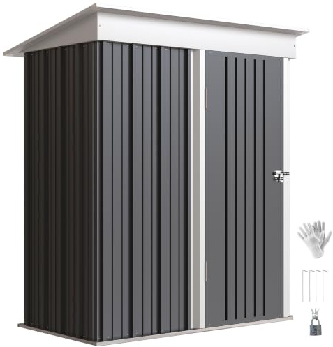 Outsunny Metall Gerätehaus 1,36m² 161 x 95 x 181cm Geräteschuppen mit Pultdach Fundament verstellbare Regale Abschließbarer Tür wetterfest Gartenhaus Outdoor Garten Schuppen für Außenbereich