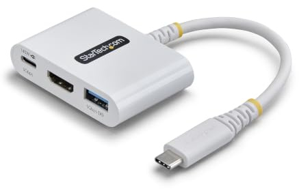 StarTech 3-in-1 USB-C HDMI Dock, 4K 60Hz, 140W, 5Gbit/s, PD 3.2, Weiß | USB-C auf HDMI Multiport Adapter, Mini Dock, USB Hub, Dell, Thinkpad, HP, iPad, Passthrough, USB-A