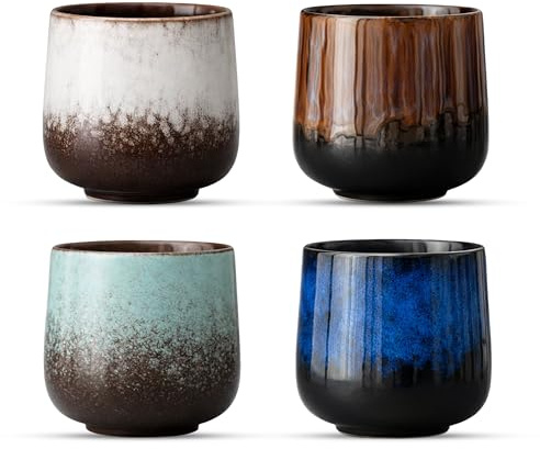 FloraVigo 4 Stück Espressobecher-Set, 230 ml hochwertige Keramik-Espressotassen, ohne Henkel, modernes Design, Geschenkidee Es ist ein wunderbares Geschenk für einen guten Freund (4 Farben)