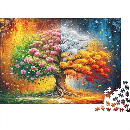 1000 Teile Puzzle Vier-Jahreszeiten-Baum, Recyclingkarton, Vier-Jahreszeiten-Baum, Paare, Familie, herausfordernd, Kognitionsentwicklung, 52x38cm