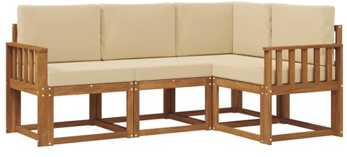 vidaXL Outdoor-Sofagarnitur mit Kissen 4 pcs Natur und Beige, Outdoor Sofa, modernes Eckmöbel, Garten Lounge, langlebige Patio-Sitzgelegenheiten, Komfortables Terrassen-Set Wohnzimmer